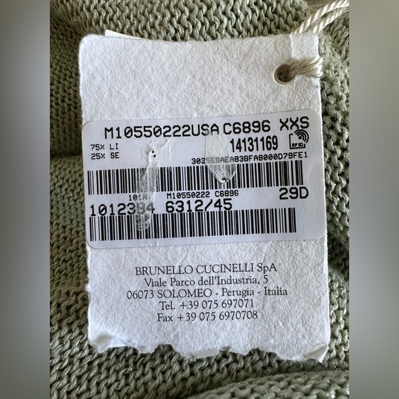 Brunello Cucinelli Heather Green Linen-Blend Sparkle Knit V-neck Sweater - Picture 13 of 13